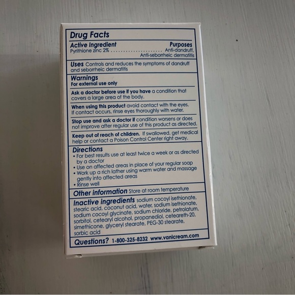 Vanicream Z-Bar Seborrheic Dermatitis Anti-Dandruff Medicated Cleansing Bar New - Picture 2 of 3